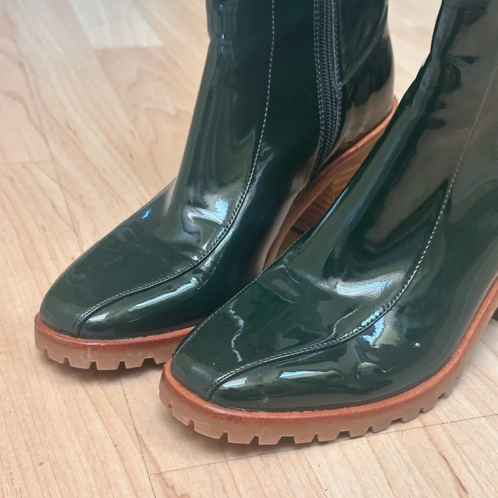 Silent D/Anthropologie Xiani Hunter Green Lug Heel Patent Ankle Boots Size 37 - Picture 6 of 6